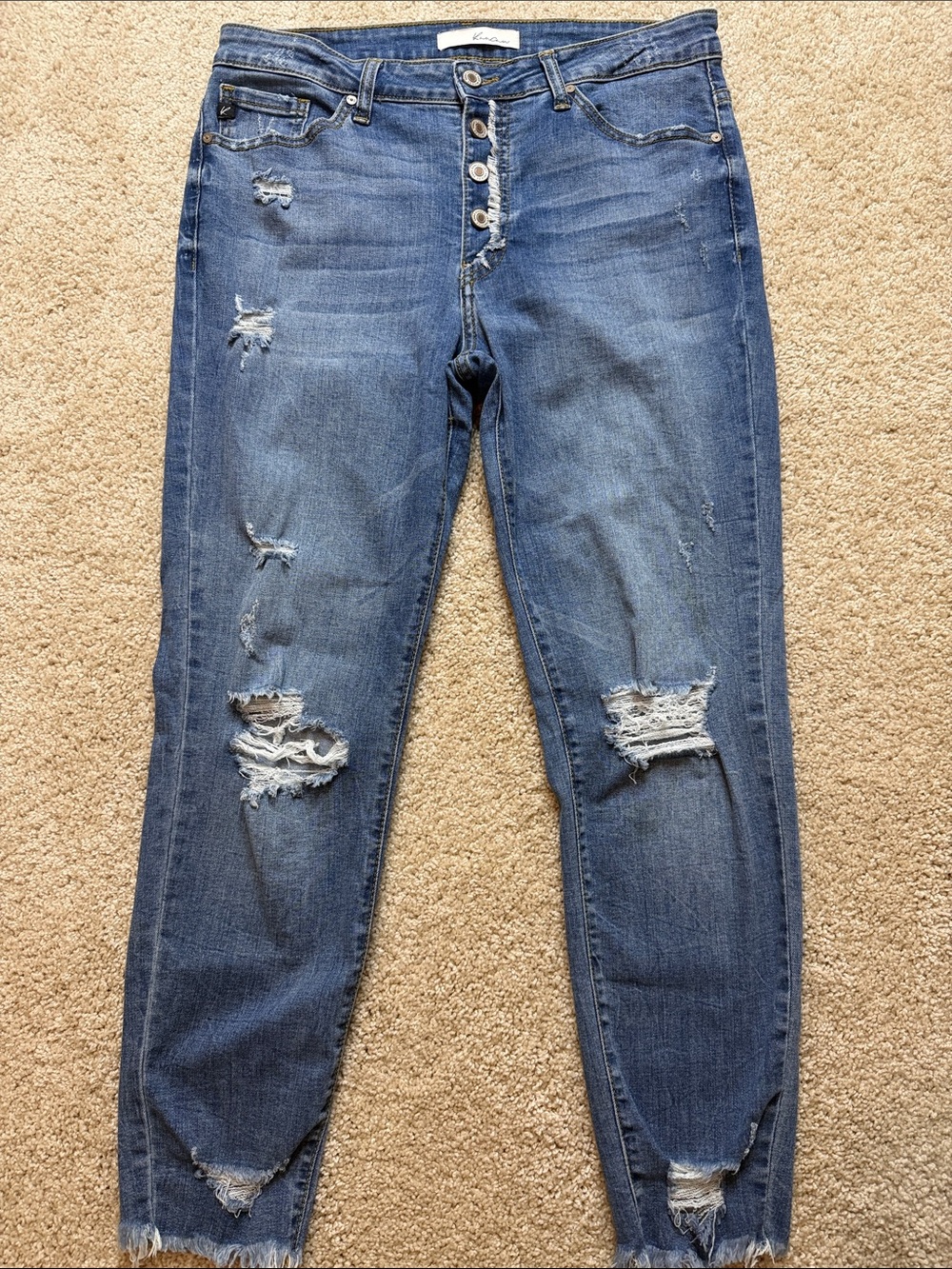 KanCan Ripped Boyfriend Jeans - Medium Blue Wash